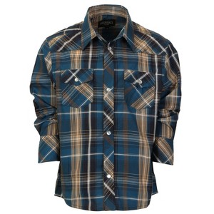 Gioberti Boy's Casual Western Plaid Long Sleeve Pearl Snaps Shirt - 1 of 4