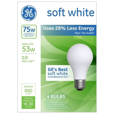 GE 75w 4pk Energy Efficient Halogen Light Bulb Soft White Bulb
