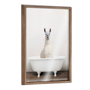 18" x 24" Blake Alpaca in the Tub Color Framed Printed Glass Gold - Kate & Laurel All Things Decor - 1 of 4