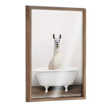 18" x 24" Blake Alpaca in the Tub Color Framed Printed Glass Gold - Kate & Laurel All Things Decor: UV-Resistant, Easy Hang, Modern Decor