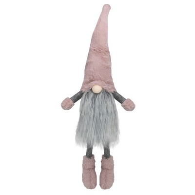 Northlight 25" Pink and Gray Plush Gnome Sitting Figure Christmas Decoration