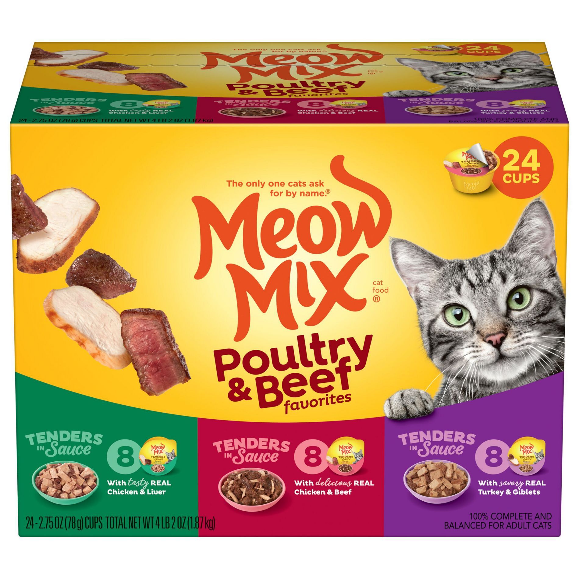 Meow Mix Tender Favorites with Liver, Turkey, Chicken & Beef Flavors Wet Cat Food - 2.75oz/24ct Variety Pack