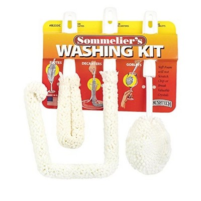 Brushtech 3-Piece Sommelier’s Washing Kit, USA Made Glass Cleaning Brushes with Tapered Foam Heads, Scratch-Free Handles, Long-Lasting Shape Retention