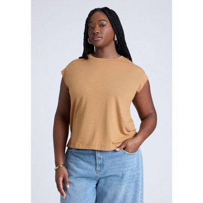 ELOQUII Elements Women's Plus Size Jersey Knit T Shirt Short Sleeve