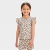 Grayson Mini Toddler Girls' Flutter Sleeve Leopard Printed & French Terry Shorts Set - Beige - image 3 of 4