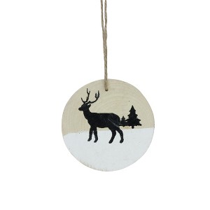 Northlight Winter Deer with Pine Trees on Wooden Disc Christmas Ornament - 3.75" - Beige - 1 of 3