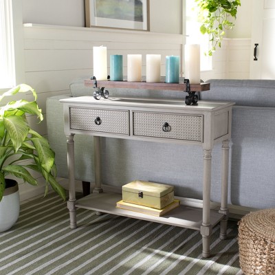 Greige Textured 2-Drawer Metal & Wood Console Table