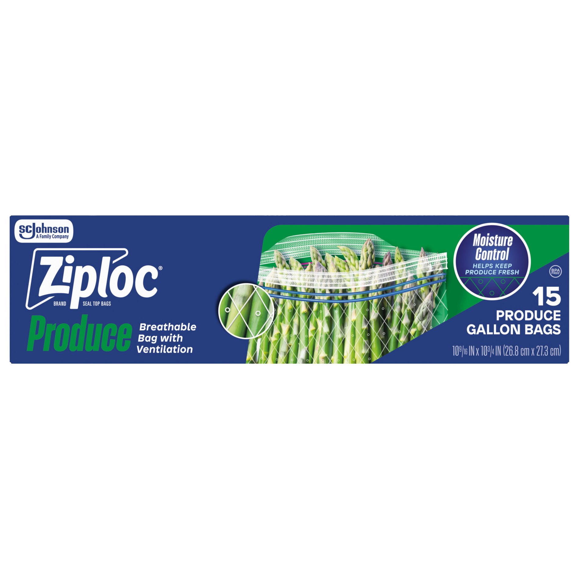 Ziploc Gallon Produce Bags - 15ct: BPA-Free, Seal Lock, Blocks Moisture, Polyethylene