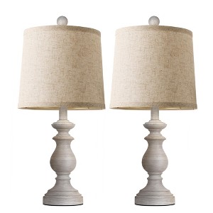 Itopfox Traditional Table Lamp Set of 2, Rustic Farmhouse Lamps for Living Room & Bedroom, Vintage Nightstand Lamps with Linen Shades, Antique Grey - 1 of 4