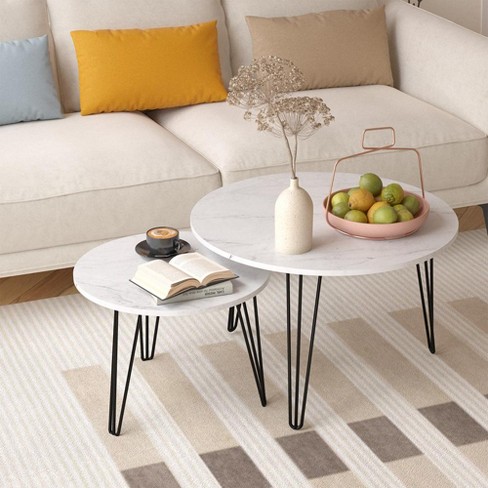 27.56'' Round Nesting Coffee Table Set of 2, Circular Nesting End Table Set,White - image 1 of 4