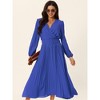 Seta T Women's Long Lantern Sleeve Wrap V Neck Flowy Ruffle Pleated Maxi Dresses - 3 of 4
