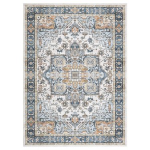 Large Washable Area Rug, Non-Slip Low Pile Vintage Boho Carpet for Living Room, Bedroom, Dining Room, Kitchen, Machine Washable Home Decor - 1 of 4