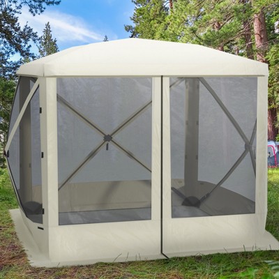 VisioGear 7*7FT Pop Up Camping Canopy Gazebo Screen Shelter Tent with Single Person Easy Set-Up, Beige, 85.2"*85.2"*82.8"