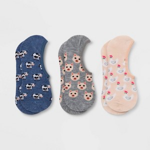 Women's Farm Barn 3pk Liner Socks - Blue/Gray/Pink 4-10: Hidden Gel Heel Grip, Midweight Knit, Classic Jacquard Pattern - 1 of 1