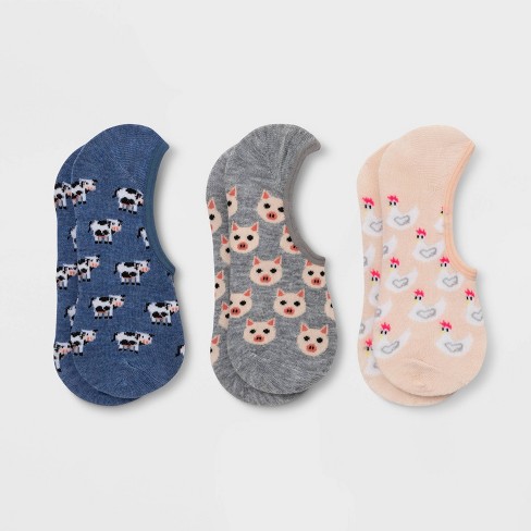 Women's Farm Barn 3pk Liner Socks - Xhilaration™ Blue/gray/pink 4