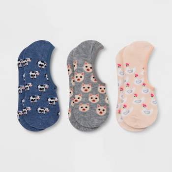 Women's Farm Barn 3pk Liner Socks - Xhilaration™ Blue/Gray/Pink 4-10