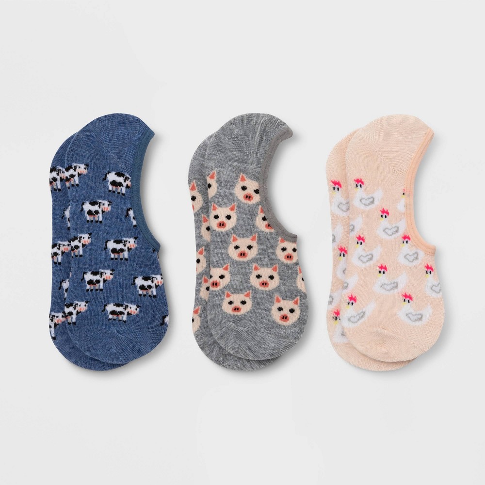 Women's Farm Barn 3pk Liner Socks - Xhilaration™ Blue/Gray/Pink 4-10 -  51759488