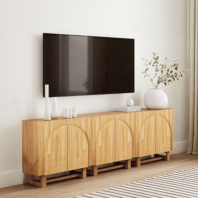 Light Brown Wood TV Stand with Storage, Arched Modular TV Unit with Adjustable Shelf for Living Room – Cuddlewood