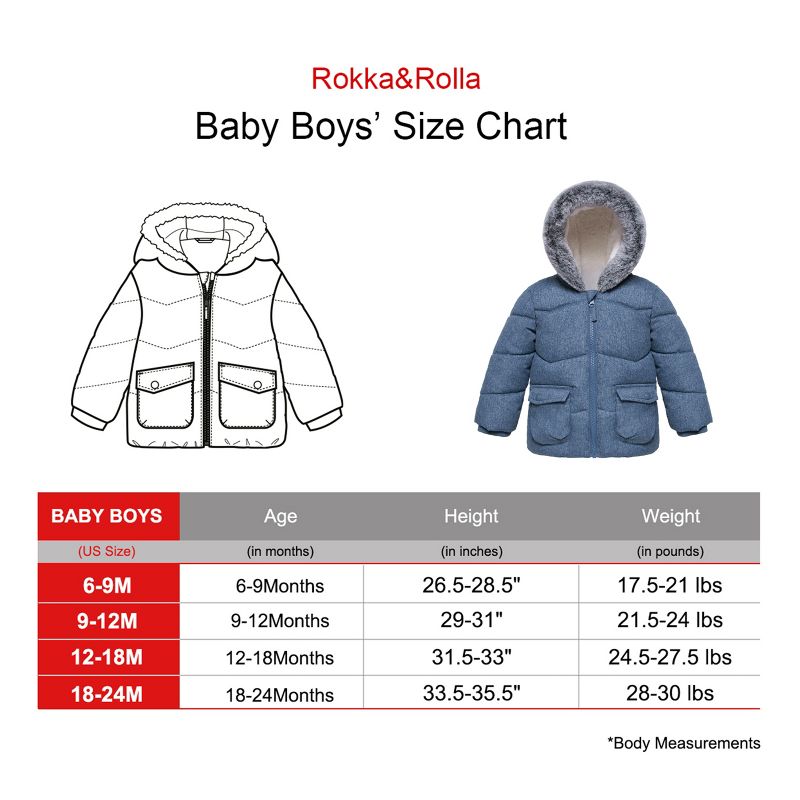 Rokka&Rolla Infant Toddler Boys' Puffer Coat Baby Hooded Winter Jacket, 3 of 10