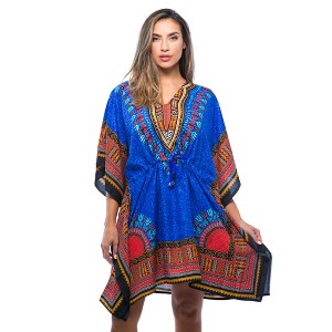 Riviera Sun Womens Short Caftan Dress with African Dashiki Print - 1 of 3