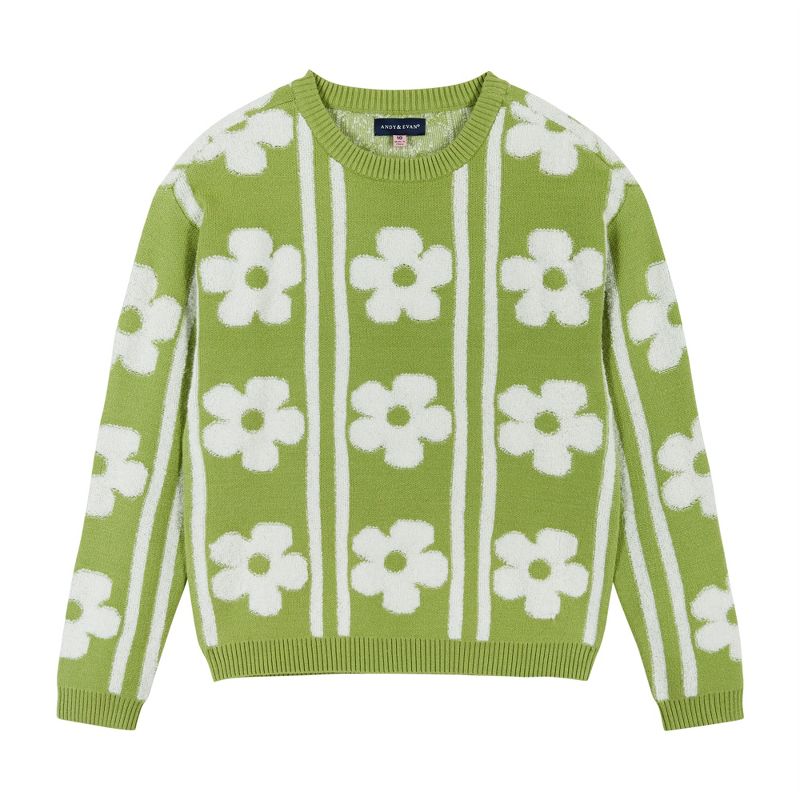 Andy & Evan  Kids  Girls Flower Faux Shearling Sweater, 1 of 6