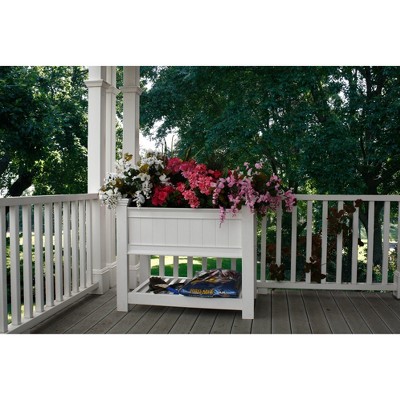 Cambridge White Vinyl Raised Garden Planter with Shelf