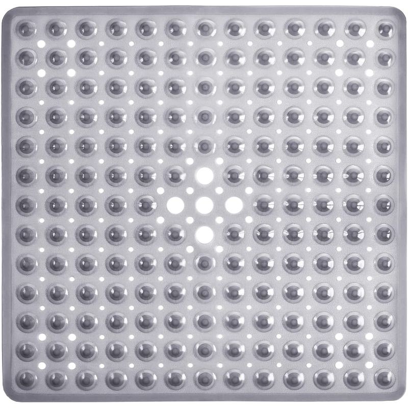 Tranquil Beauty 21" x 21" Clear Gray Square Non-Slip Shower and Bath Mats with Suction Cups Ideal for Kids & Elderly, 2 of 5