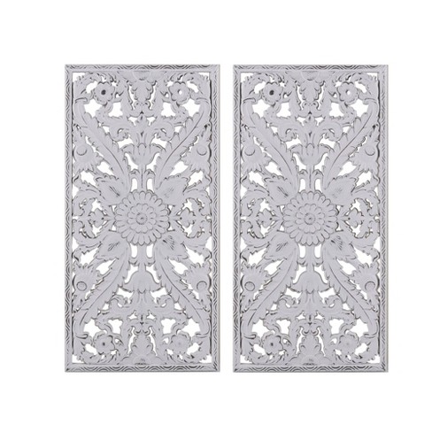 Elegant Wood Carved Wall Plaque.Floral Wood Wall Panels – Asiana