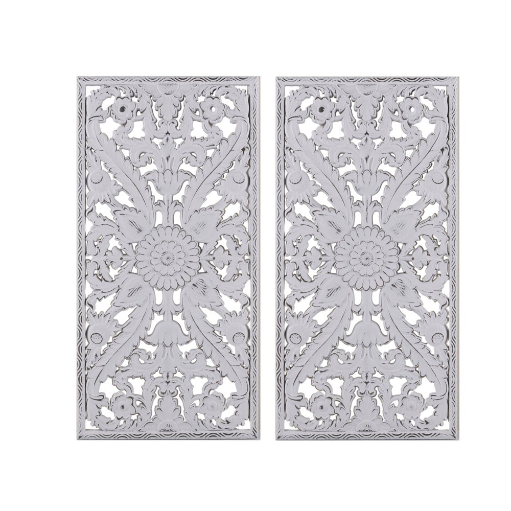 Photos - Other interior and decor  15.5" x 31.5" Botanical Wood Carved Wall Panel White(Set of 2)