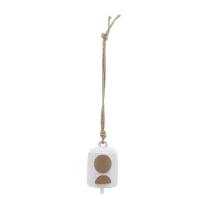 Sagebrook Home 4" Hanging Bell Decorative Wind Chime - White and Beige Circle Design Outdoor or Indoor Decorative Bells for Home Decor - 1 of 4