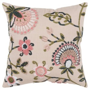 Rizzy Home 20"x20" Oversize Poly Filled Floral Square Throw Pillow Blush: Cotton Canvas, Indoor Decorative Cushion - 1 of 4