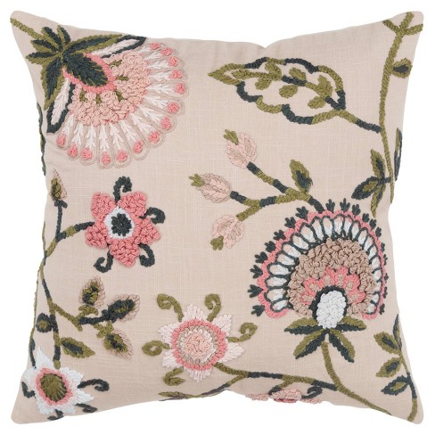 Style House 100% Cotton Botanical Floral Decorative Pillow 20 inch x 20 inch