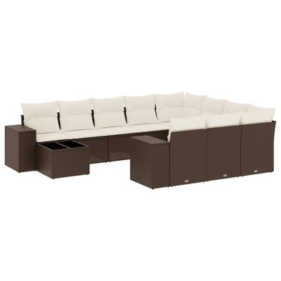vidaXL 11 Piece Patio Sofa Set with Cushions Brown and Cream Poly Rattan