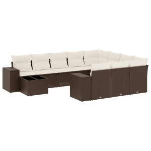 vidaXL 11 Piece Patio Sofa Set with Cushions Brown and Cream Poly Rattan - 1 of 4