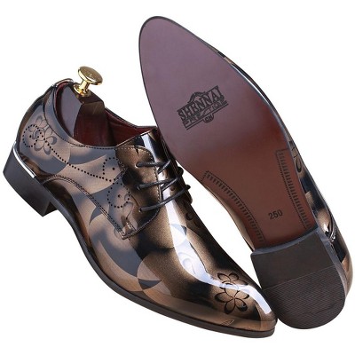 Santimon Men's Floral Printed Patent Leather Lace-Up Dress Oxford Shoes