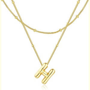 Bubble Initial Necklace 14K Gold Plated Personalized Letter A-Z Jewelry - 1 of 4