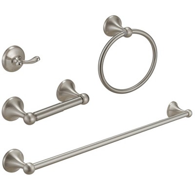 BWE 4-Piece Bath Hardware Set with Towel Bar/Rack, Towel/Robe Hook, Toilet Paper Holder