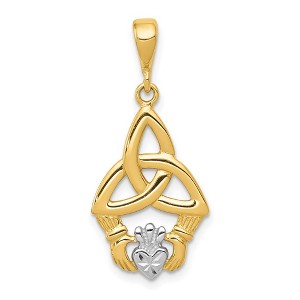 Black Bow Jewelry 14k Yellow Gold and Rhodium Diamond Cut Claddagh Pendant, 12mm - 1 of 4