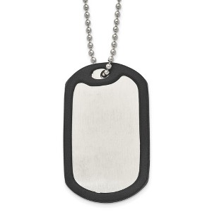 Black Bow Jewelry Stainless Steel Removeable Black Rubber Edge Dog Tag Necklace, 24 Inch - 1 of 4