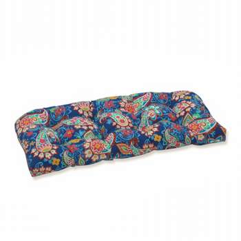 Paisley Party Wicker Outdoor Loveseat Cushion Blue - Pillow Perfect