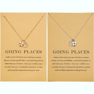 Compass & World Map Pendant Necklace, 18K Gold Plated Graduation Gift - 1 of 4