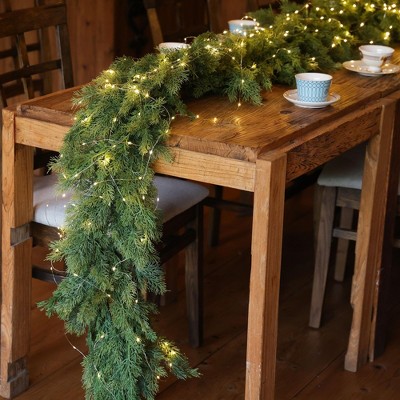 MOEPISY 6ft Christmas Garland with Lights, Real Touch Winter Pine Garland