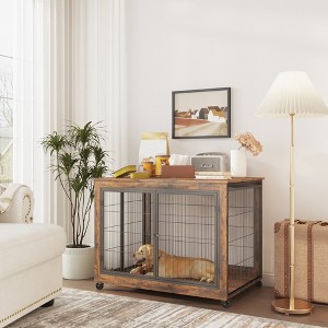 Wooden Indoor Dog Kennel Stylish Pet Crate with Iron Bars - 1 of 4