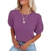 Women's Round Neck Short Sleeve Sweater Summer Casual Puff Sleeve Pullover Knit Top - 3 of 3
