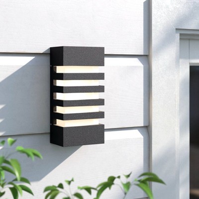 Sleek 9.75" Black LED Outdoor Wall Lantern with Dimmable Light