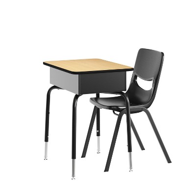 Flash Furniture HERCULES Student Desk with Open Front Metal Book Box, Desktop, and Frame and Heavy-Duty Flex Comfort Classroom Stack Chair
