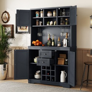 TIRAMISUBEST Coffee Bar Cabinet Kitchen Cabinet, Farmhouse Wine Cabinet with Drawers shelves and cabinets, Buffet Cabinet Wine & Glass Racks - 1 of 4