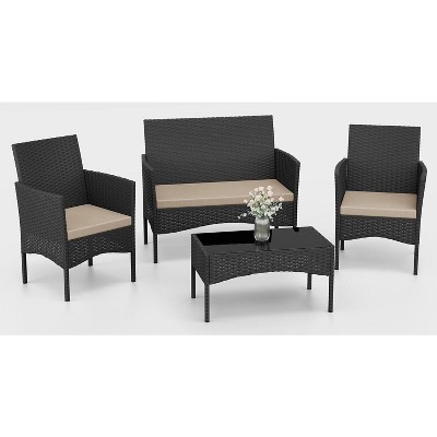 ALAULM Patio Furniture Set Outdoor Wicker Rattan Chairs Conversation Sets w/Coffee Table, Rocking Bistro Set, for Patio Lawn Backyard