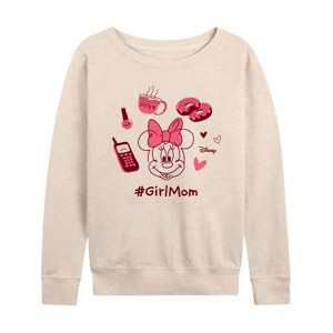 Women's - Disney - Girl Mom Minnie Lightweight French Terry Wide Neck Long Sleeve Shirt - 1 of 4