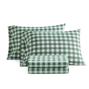 Martha Stewart Queen Madison Gingham Sheet Set Green - 1 of 4